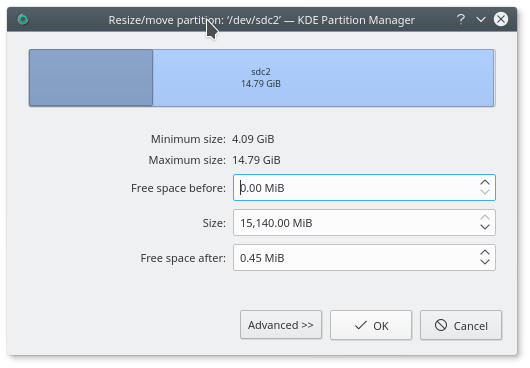 Resize in KDE Partition Manager image