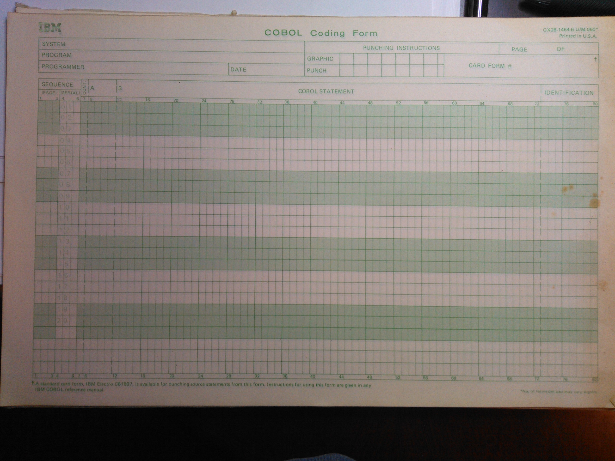 COBOL coding sheet image