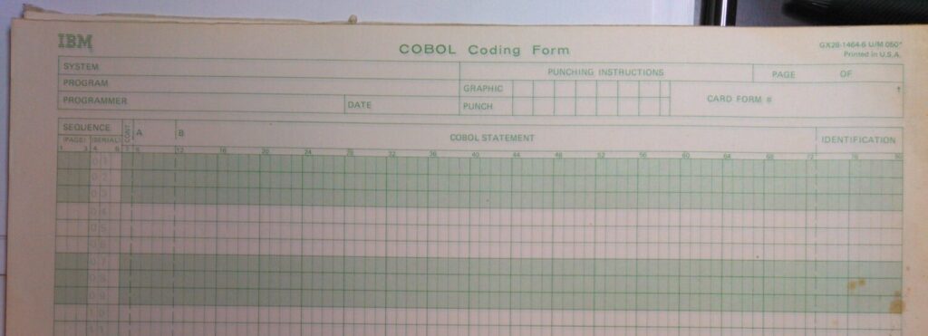 COBOL coding sheet