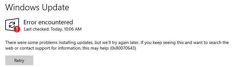 Windows Update KB5034441 and Error 80070643